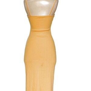 Zara Yellow Ribbed Button-Down Midi Dress